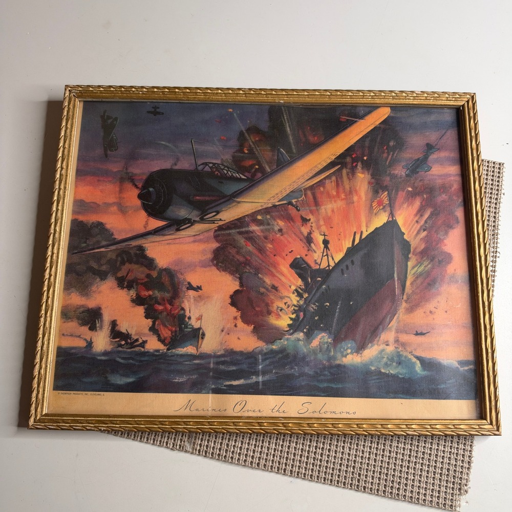 Vintage Marines Over the Solomons WWII Aviation Art Print Thompson Products